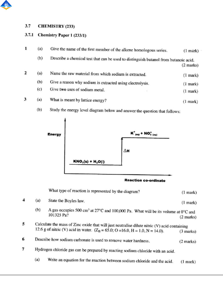 Kcse 2015 Chemistry Questions Paper 1 2 3 | PDF