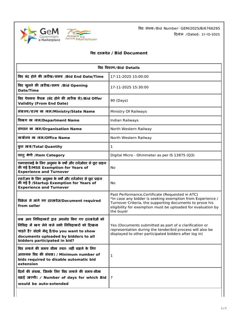 Digital Micro-Ohmmeter Bid Details | PDF | Procurement | Specification ...