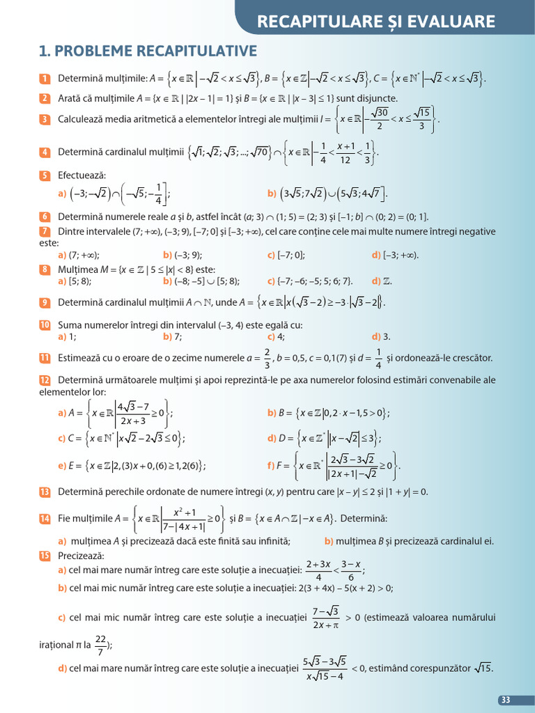 Probleme Recapitulative - Multimi Si Intervale - Clasa A 8-A | PDF