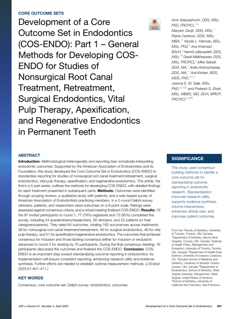 Core Outcome Set for Endodontics | PDF | Adverse Effect | Systematic Review
