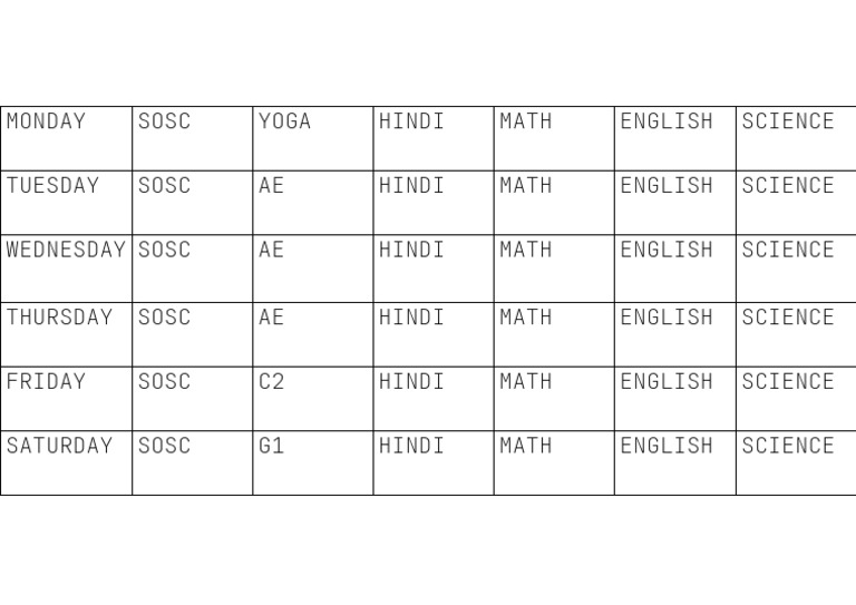 Weekly Class Schedule Overview | PDF