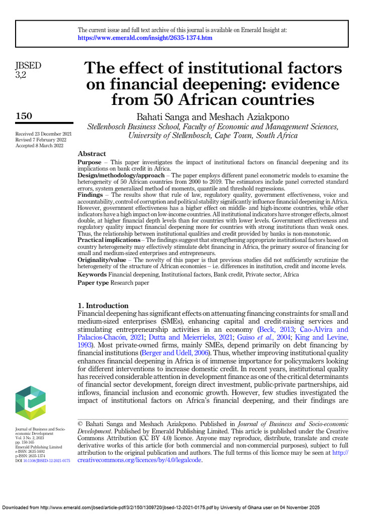 The Effect of Institutional Factors On Financial Deepening - Evidence ...