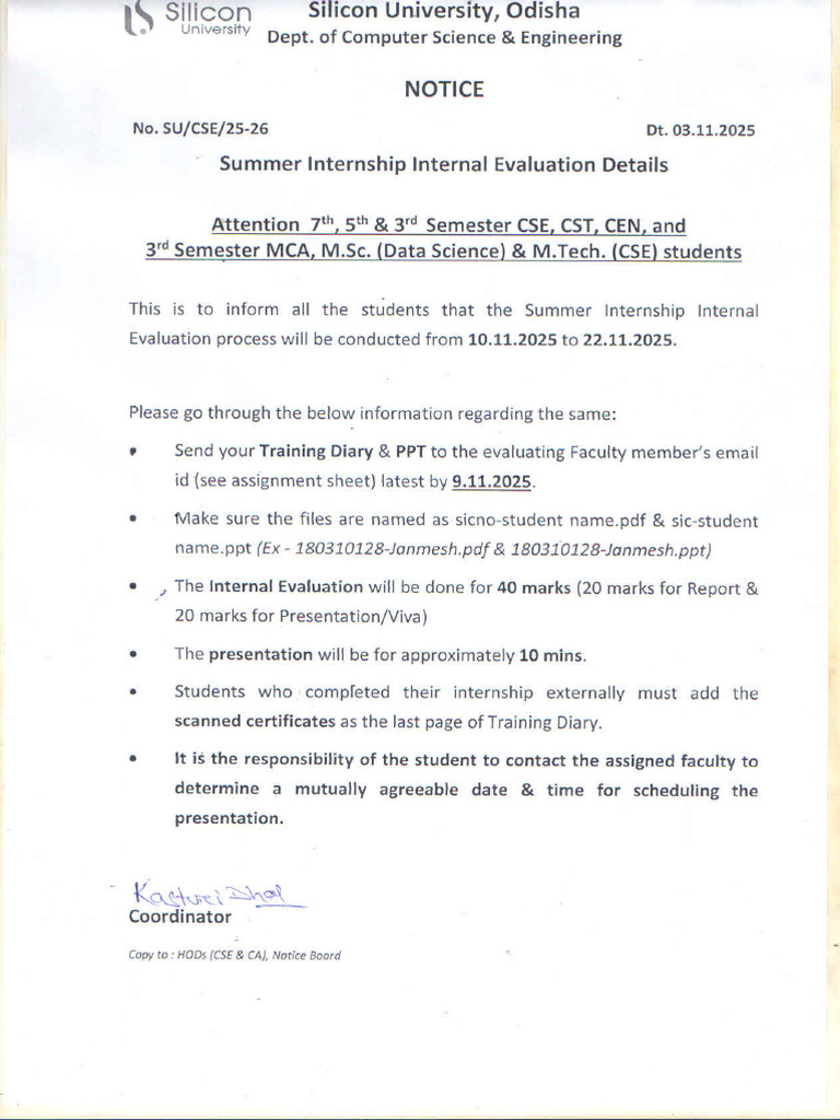 NOTICE Summer Internship Students 2025 | PDF