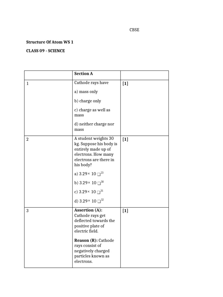 Structure of The Atoms WS 1 Word (Charged Particles in Matter) | PDF ...