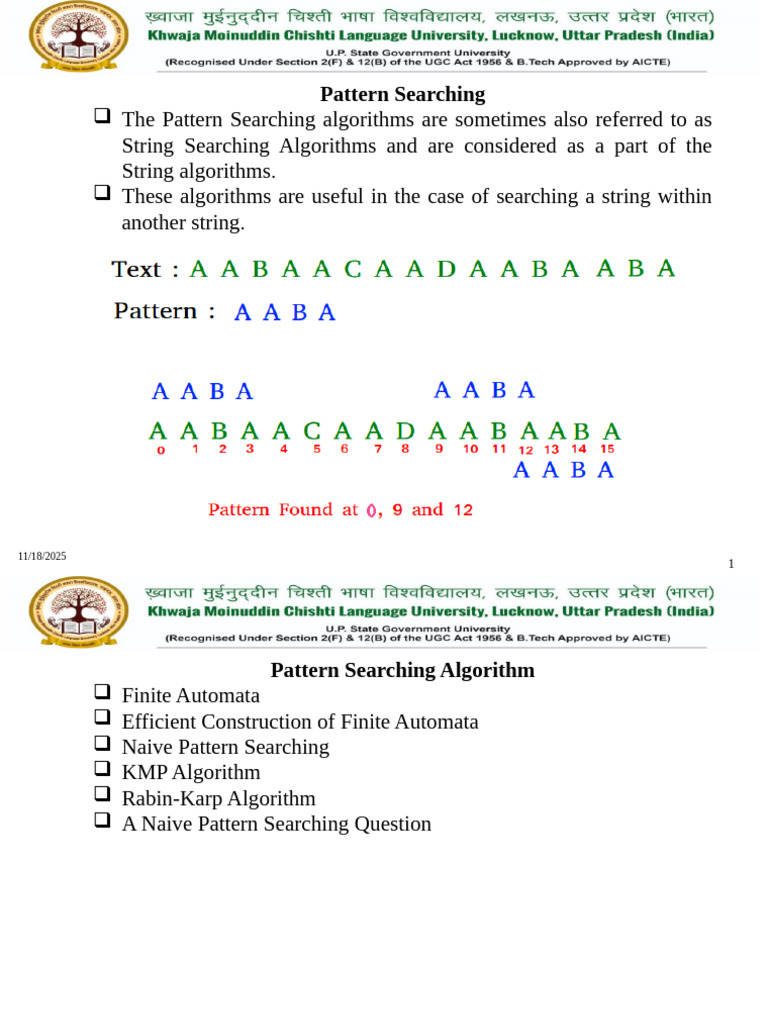 Pattern Searching Algorithms Overview | PDF | Automata Theory | String ...
