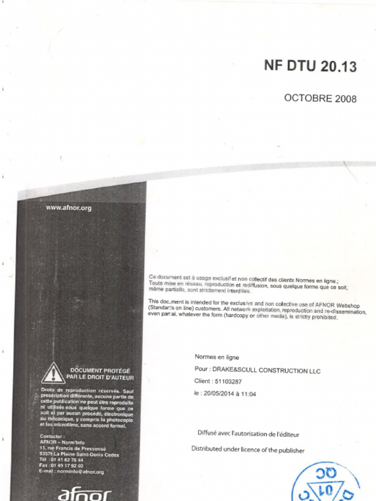 Cloisons en maçonnerie NF DTU 20.13 | PDF | Code de la construction et ...