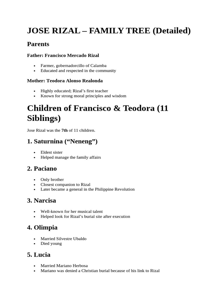 Jose Rizal Family Tree Overview | PDF