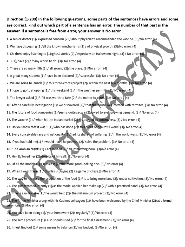 Sentence Error Identification Quiz | PDF