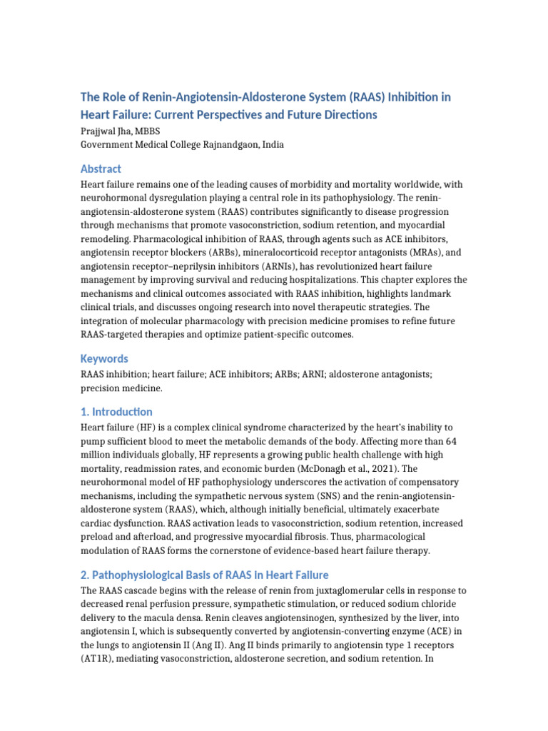 RAAS Inhibition in Heart Failure Management | PDF | Angiotensin | Heart ...