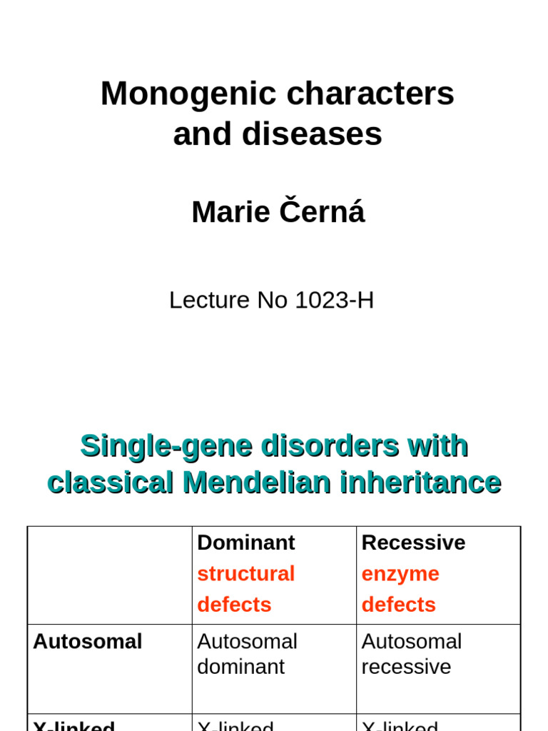 Monogenic Disorders and Inheritance Types | PDF | Dominance (Genetics ...