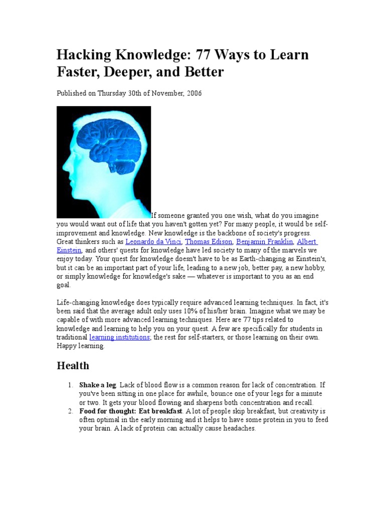Hacking Knowledge: 77 Ways To Learn Faster, Deeper, and Better | PDF ...