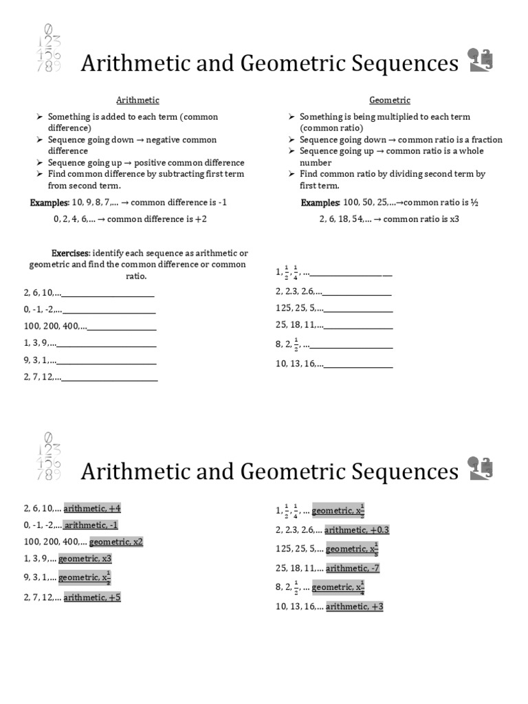 Arithmetic vs Geometric Sequences Guide | PDF | Arithmetic | Ratio