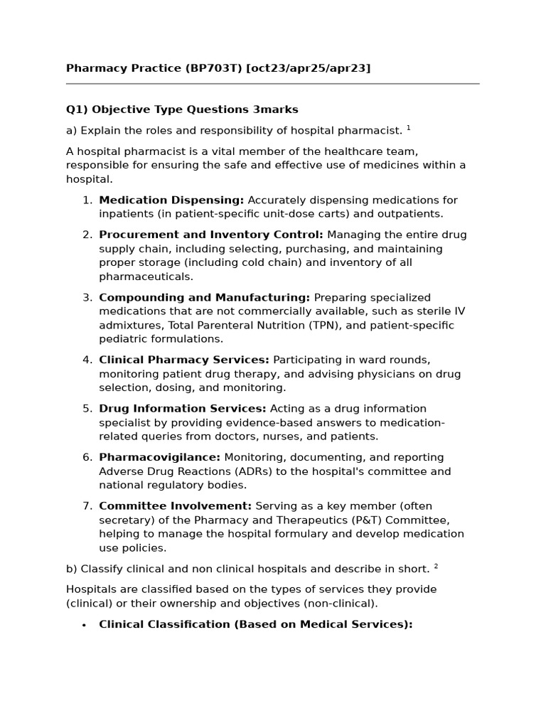 Hospital Pharmacist Roles and Responsibilities | PDF | Pharmacy | Over ...