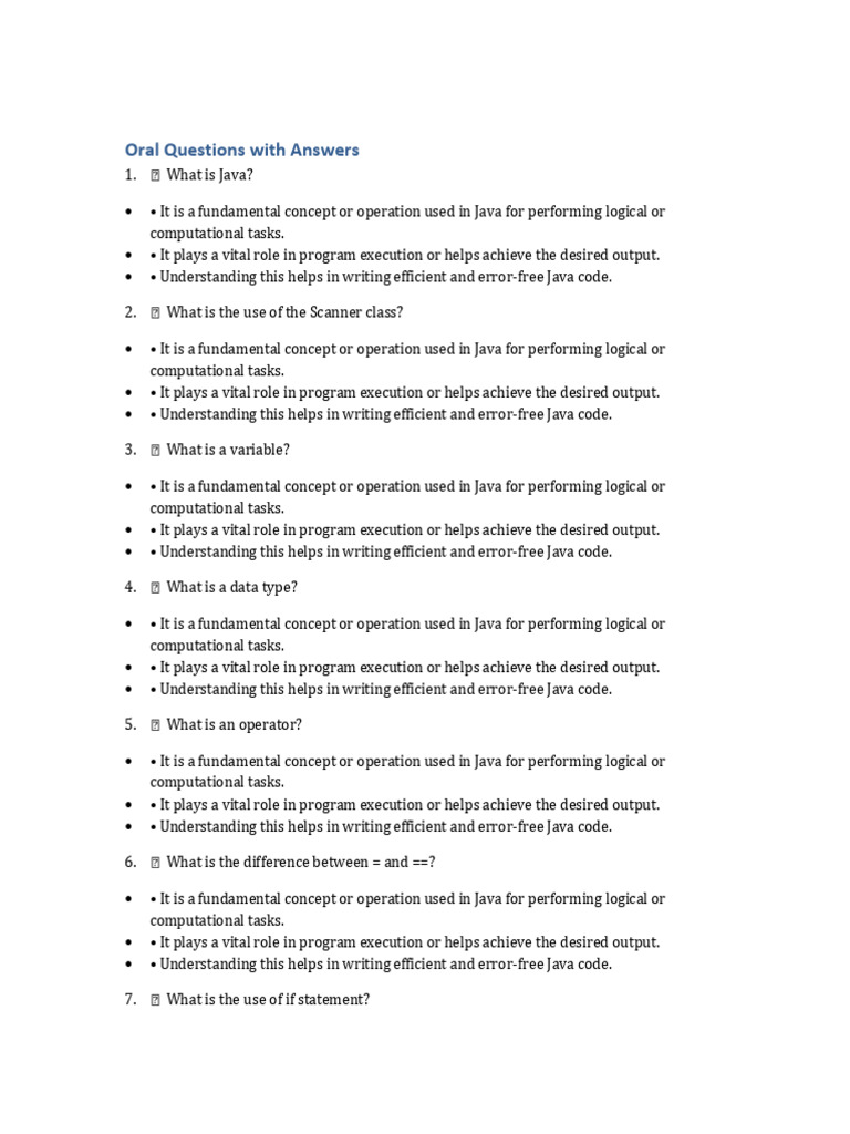 Oral Questions With Answers | PDF | Inheritance (Object Oriented ...