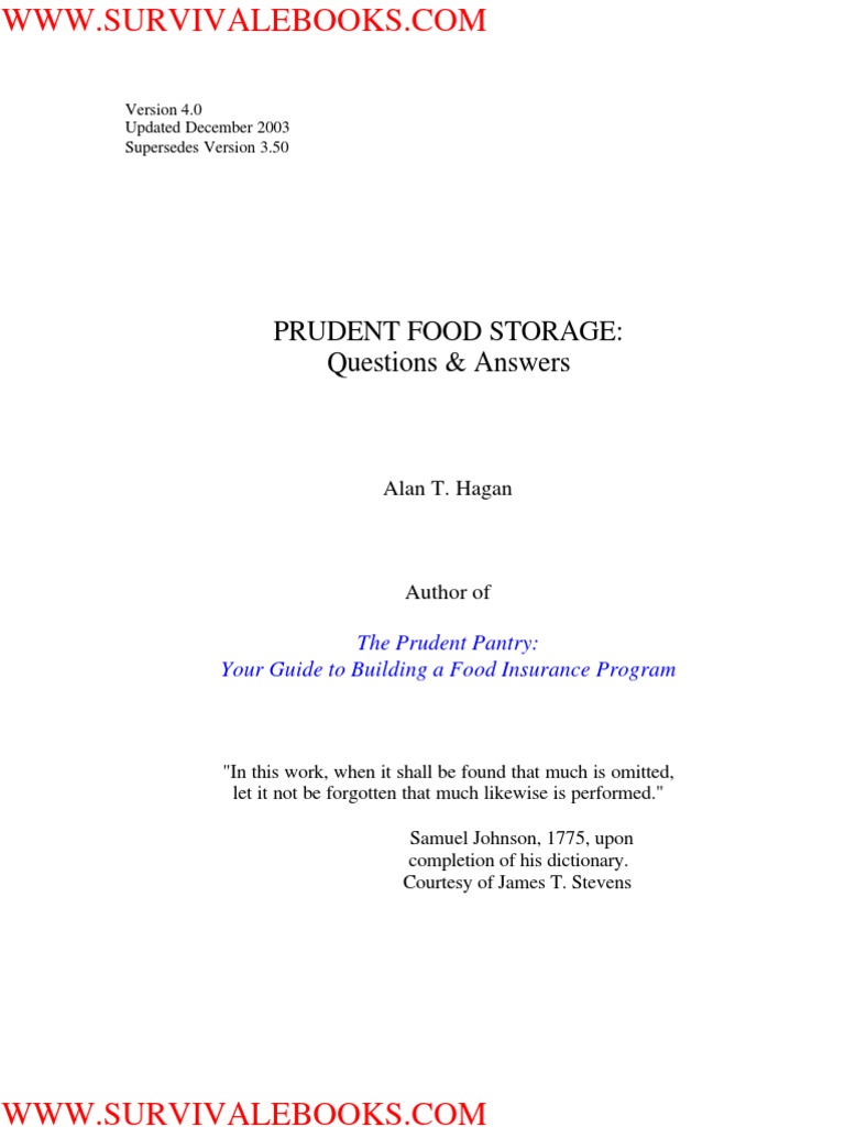 Prudent Food Storage Questions & Answers Updated December 2003