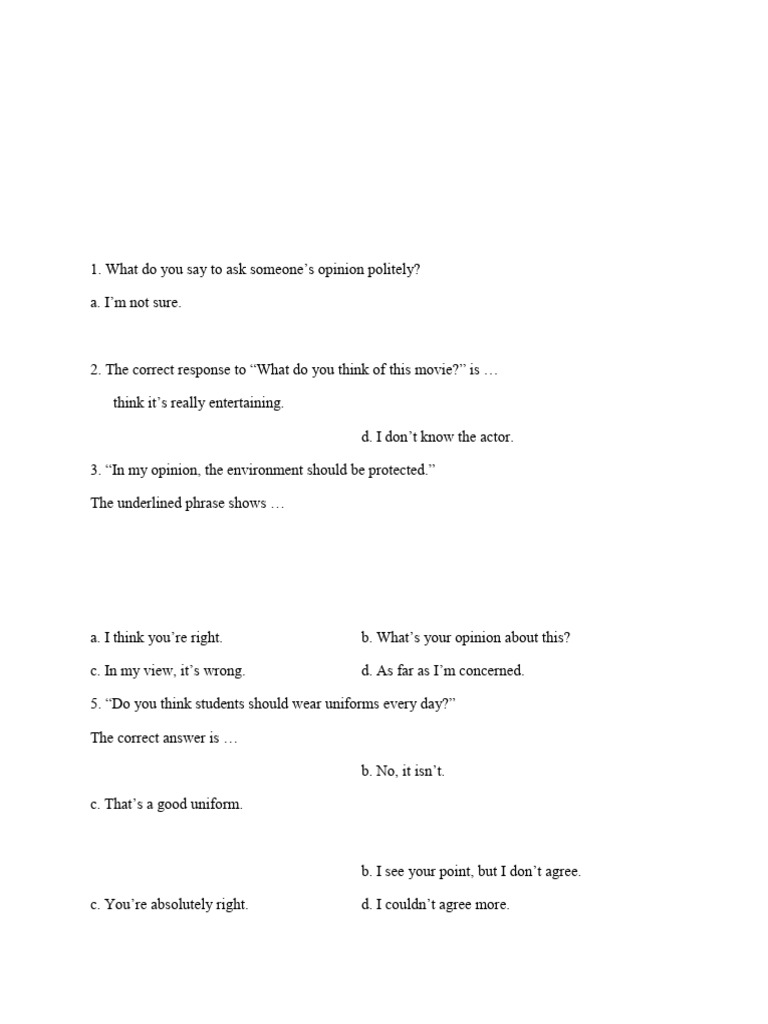 English Opinion Expression Exercises | PDF