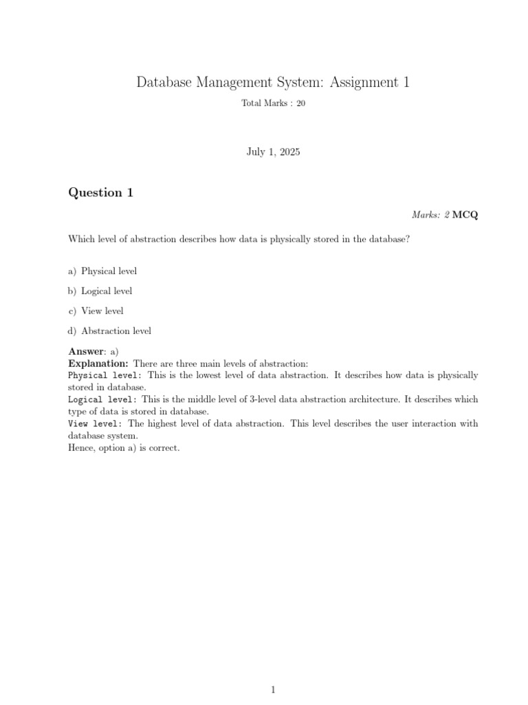 Database Management System Assignment | PDF | Databases | Information ...