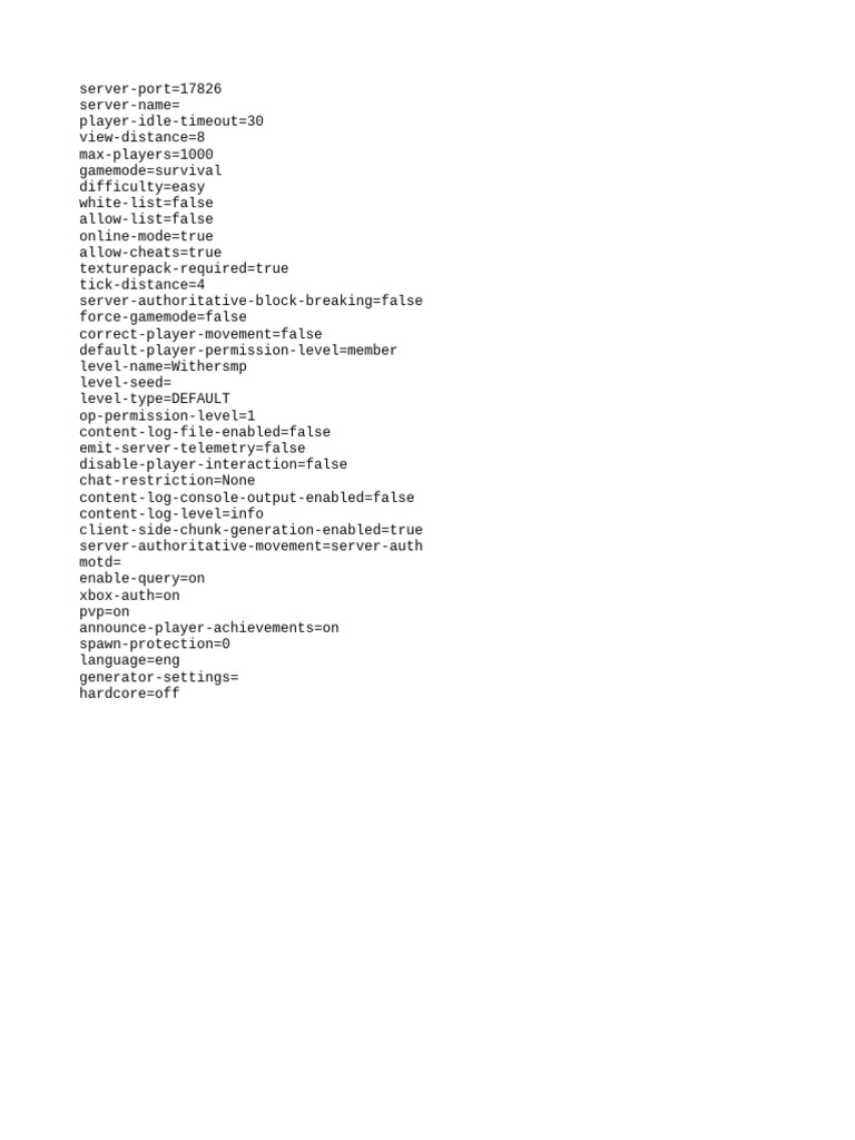 Minecraft Server Configuration Settings | PDF