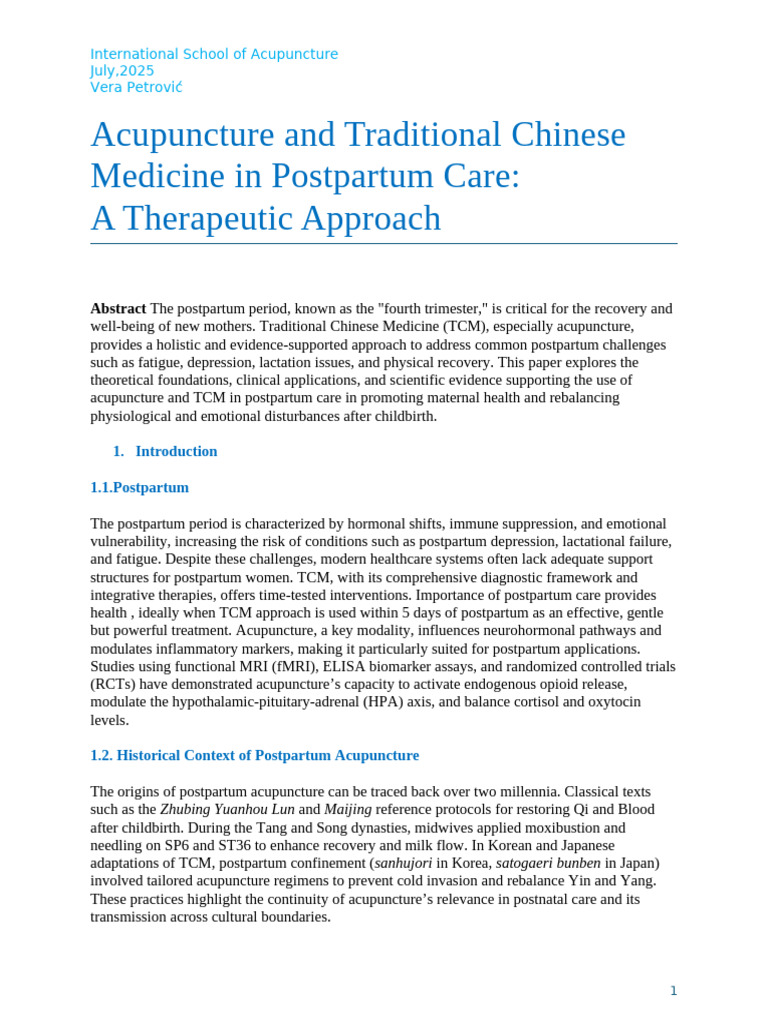Acupuncture and Traditional Chinese Medicine in Postpartum Care | PDF ...