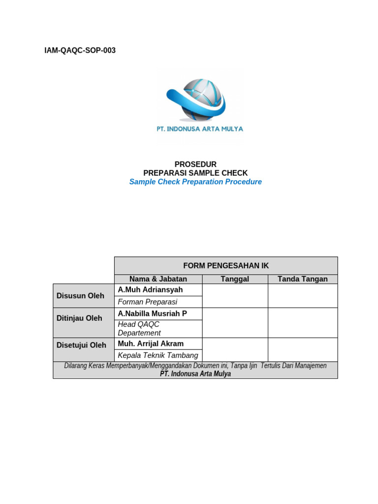 003 Sop Preparasi Sample Check | PDF
