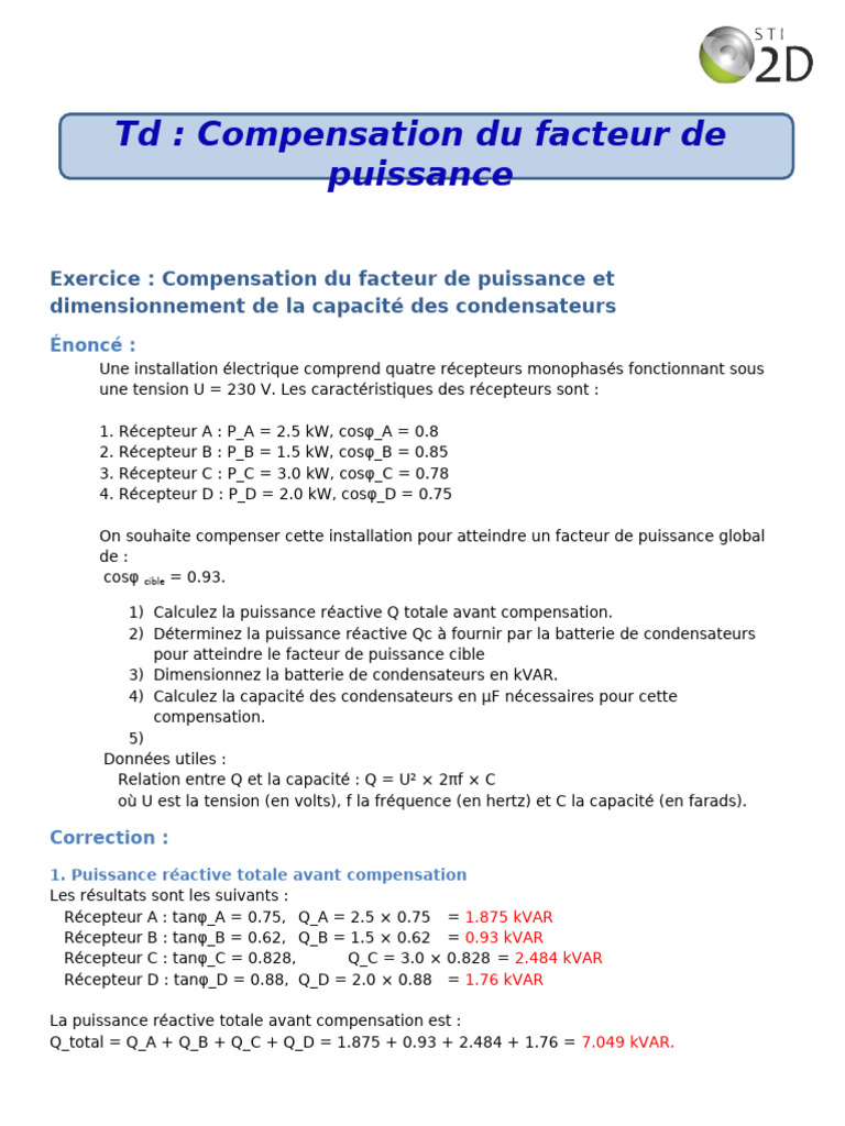 Compensation du facteur de puissance 0.93 | PDF | Puissance (physique ...