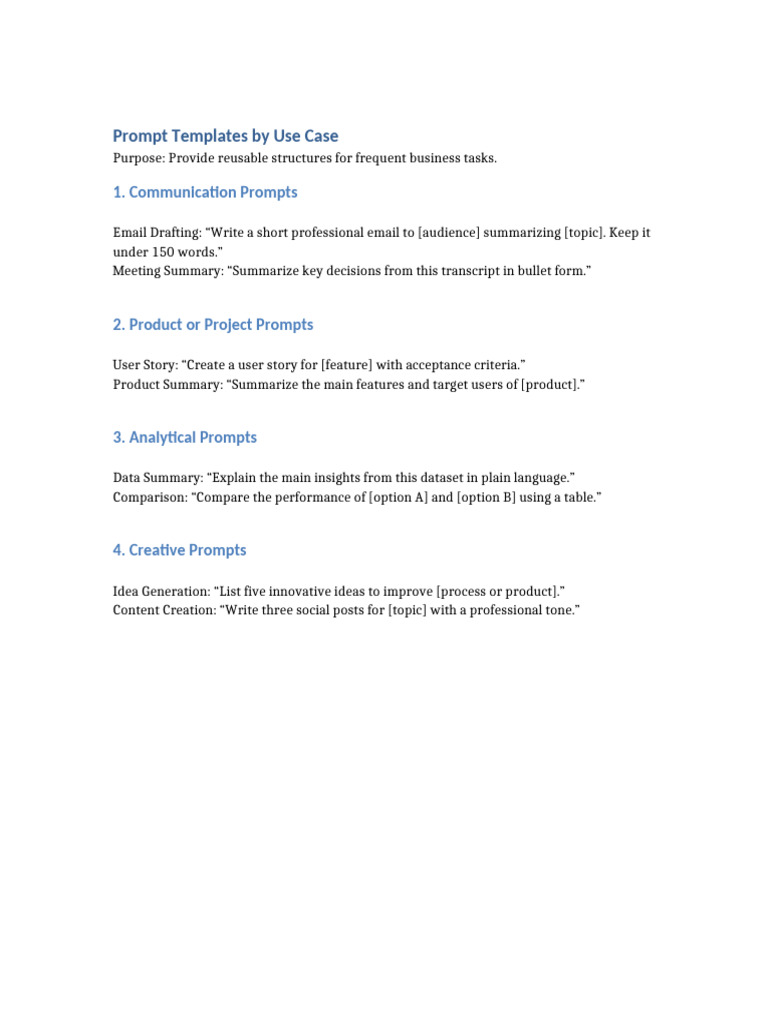 Prompt Use Case Templates | PDF