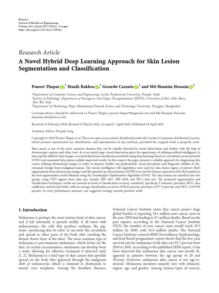 Hybrid Deep Learning for Skin Lesion Analysis | PDF | Melanoma | Image ...