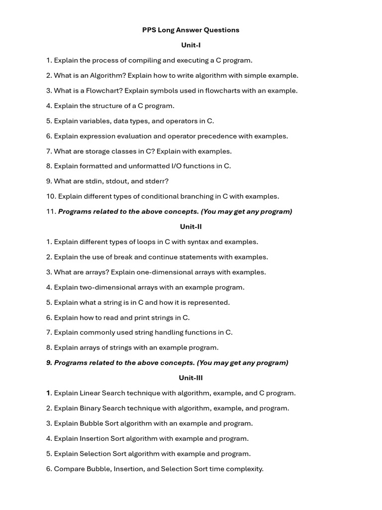 PPS Long Answer Questions | PDF