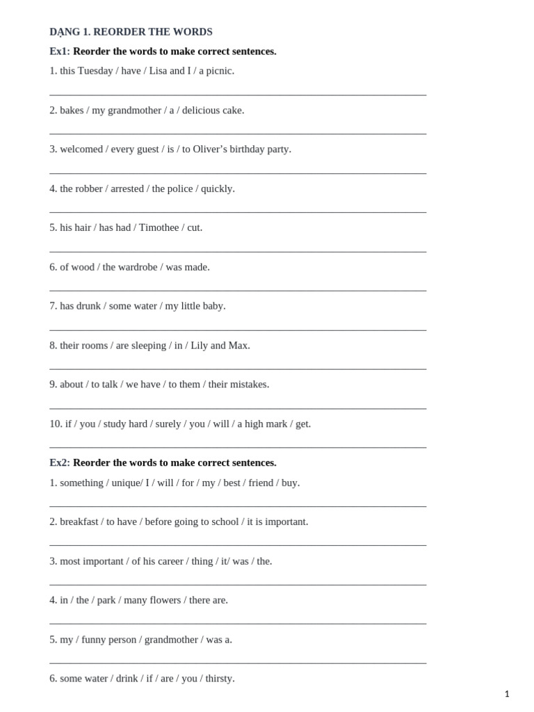 Word Reordering Exercises for English | PDF