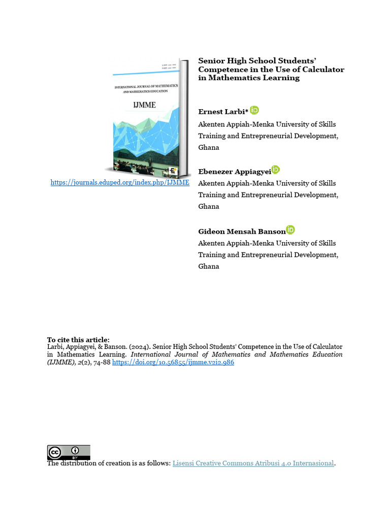 Calculator Competence in High School Math | PDF | Learning | Mathematics