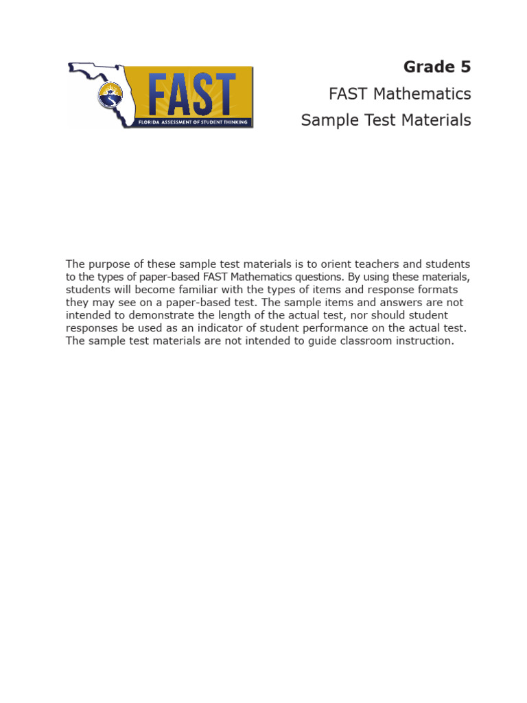 Grade 5 FAST Math Sample Test Guide | PDF | Foot (Unit) | Area