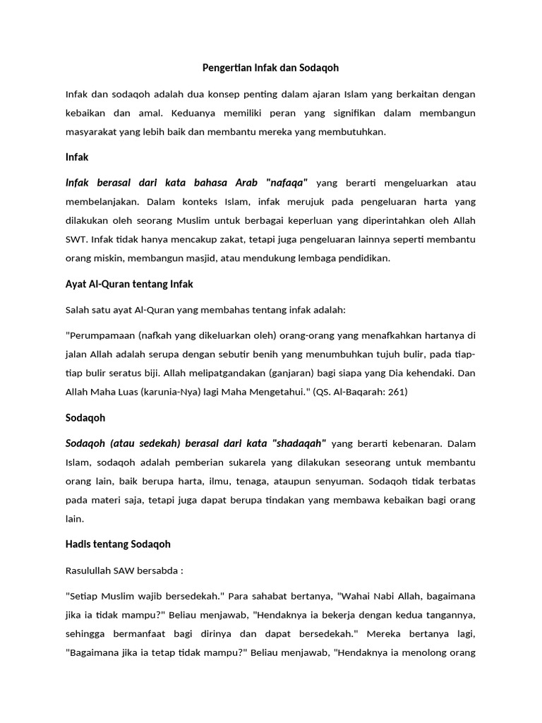 Pengertian Infak dan Sedekah dalam Islam | PDF
