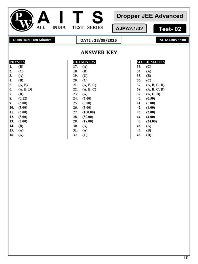 PJ AITS02 P1 Key&Solutions (28!09!25) - Phase03&04 | PDF | Collision ...