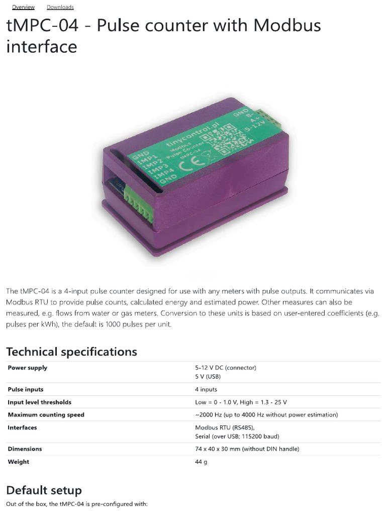TMPC-04 Pulse Counter Modbus | PDF