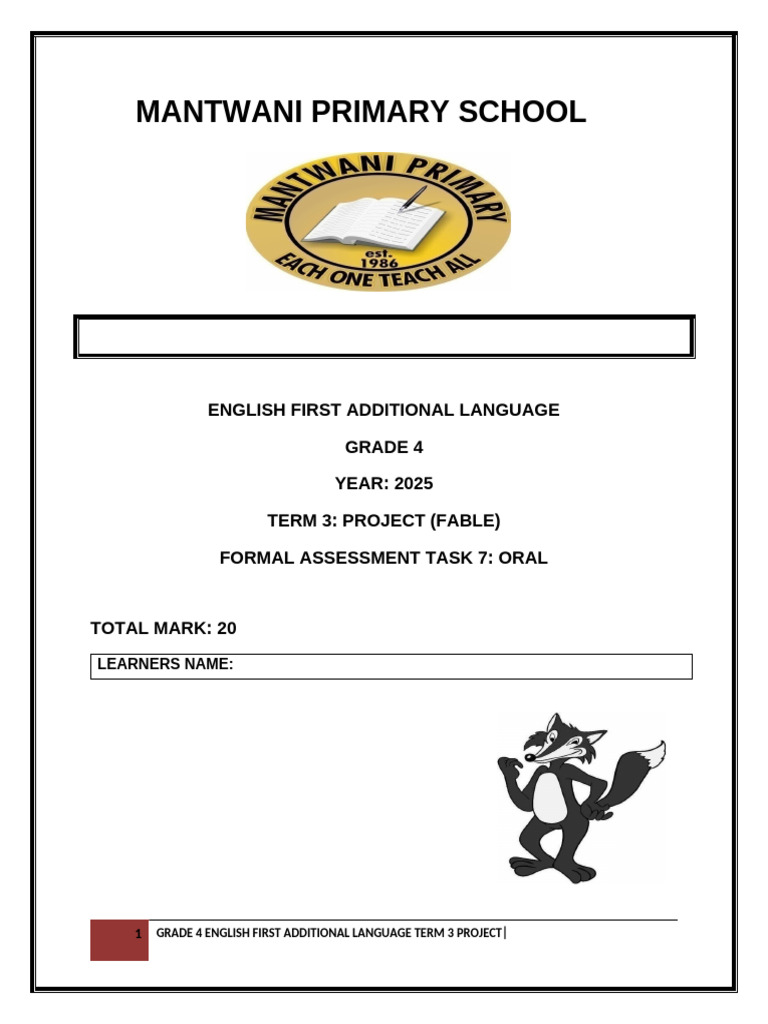 Grade 4 Fable Oral Project Guide | PDF | Applied Linguistics | Cognition