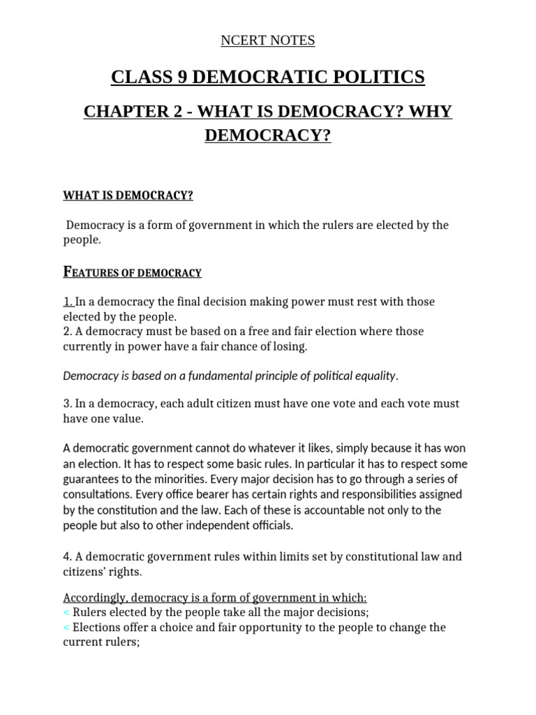NCERT Class 9 Democracy Overview | PDF | Democracy | Political Ideologies