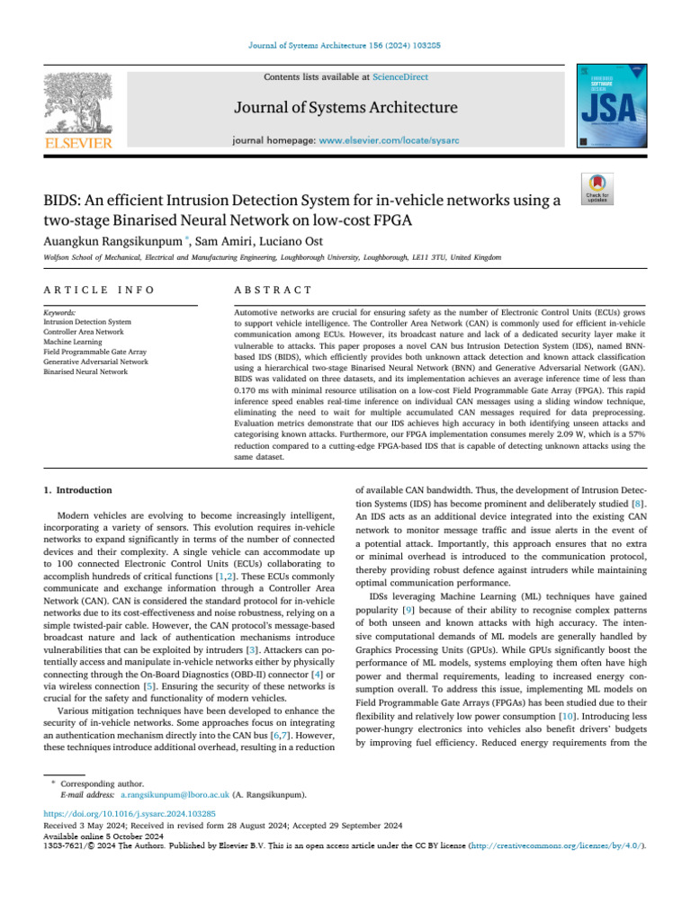 Efficient IDS for In-Vehicle Networks | PDF | Computer Network ...