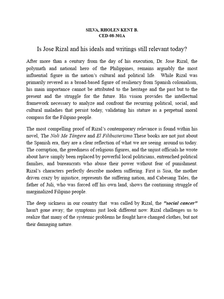 Rizal's Relevance in Modern Society | PDF
