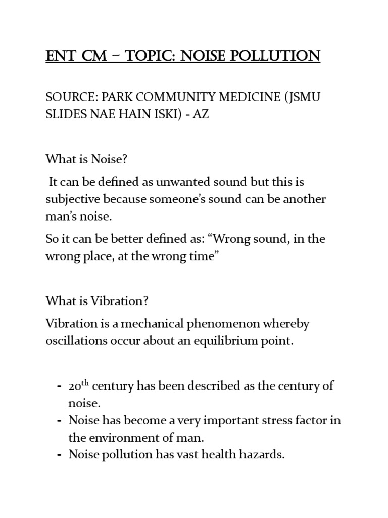 ENT CM - Noise Pollution (A) | PDF | Hearing | Sound