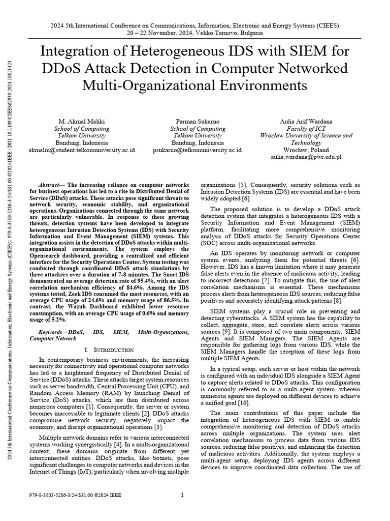 DDoS Detection via IDS-SIEM Integration | PDF | Denial Of Service ...