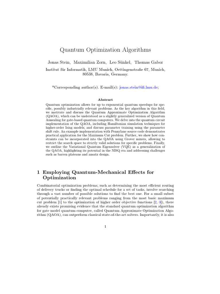 Quantum Optimization Algorithms | PDF | Quantum Computing ...