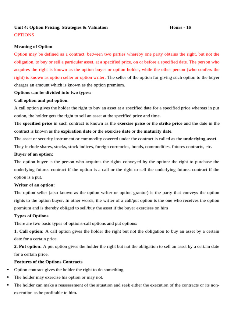 Options Pricing and Strategies Explained | PDF | Option (Finance ...