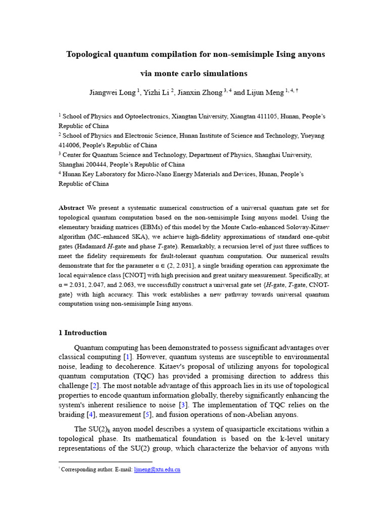 Quantum Gates from Non-Semisimple Ising Anyons | PDF | Quantum ...