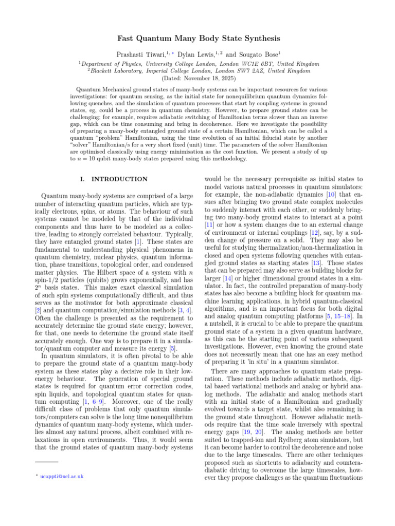 Fast Quantum Many Body State Synthesis | PDF | Quantum Computing | Physics