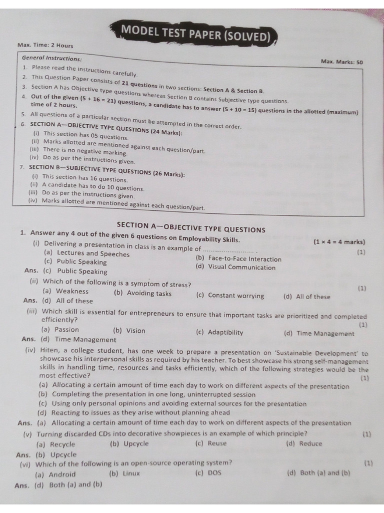 Model Test Paper (Information Technology-Class X) | PDF