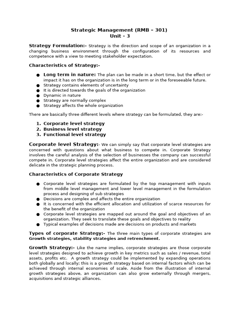 Corporate Strategy Formulation Guide | PDF | Strategic Management ...
