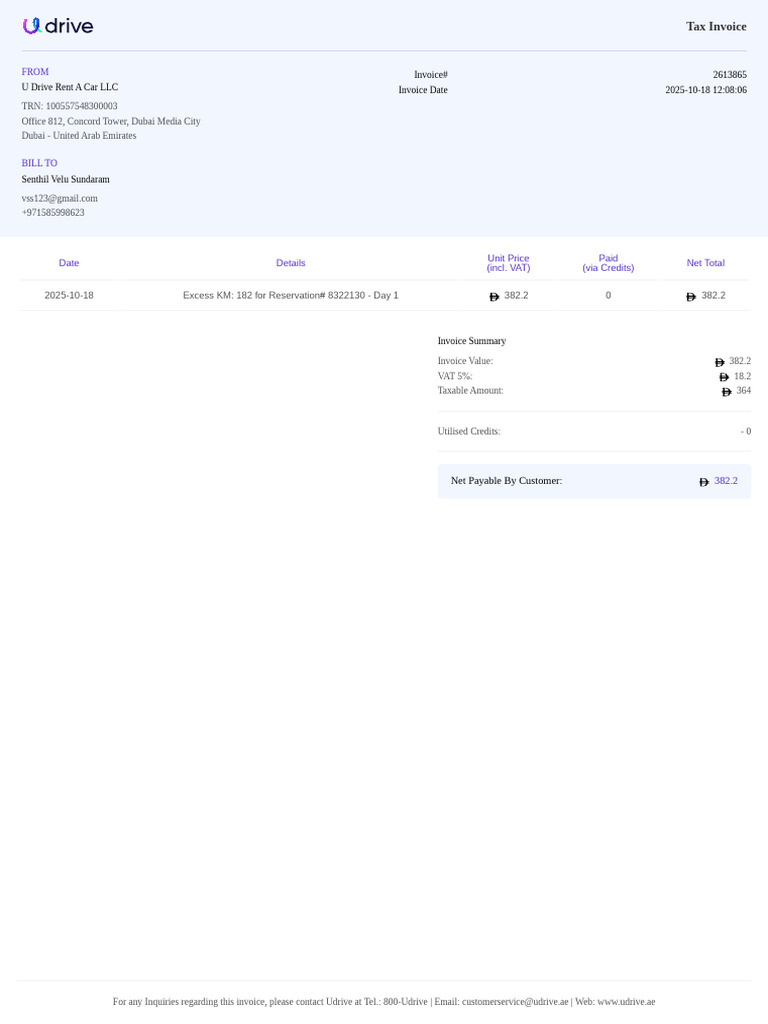 U Drive Rent A Car Invoice Summary | PDF | Invoice | Taxes