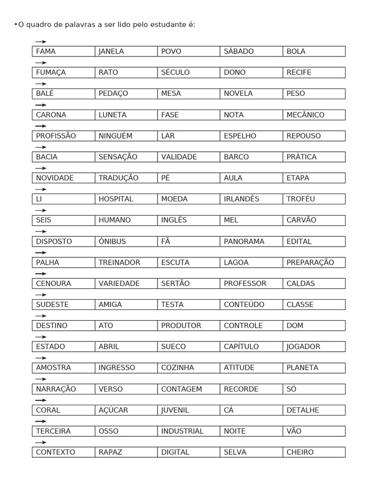 Palavras para Leitura e Vocabulário | PDF
