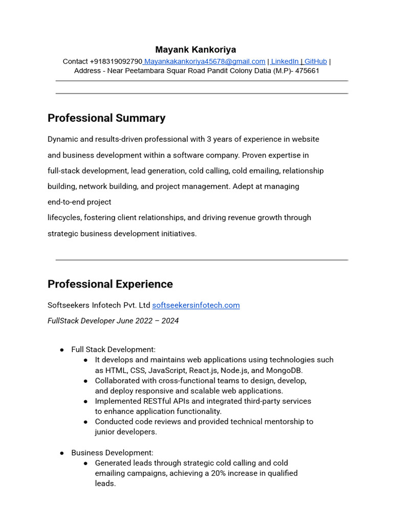 Full Stack Developer & Business Growth Expert | PDF | Computing ...