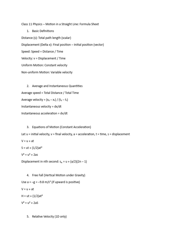 Motion in Stright Line | PDF